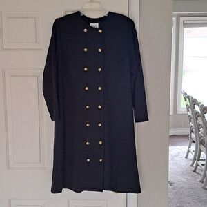 Brownstone Studio New York Black Long Midi Vintage Office Button Coat. Size M.